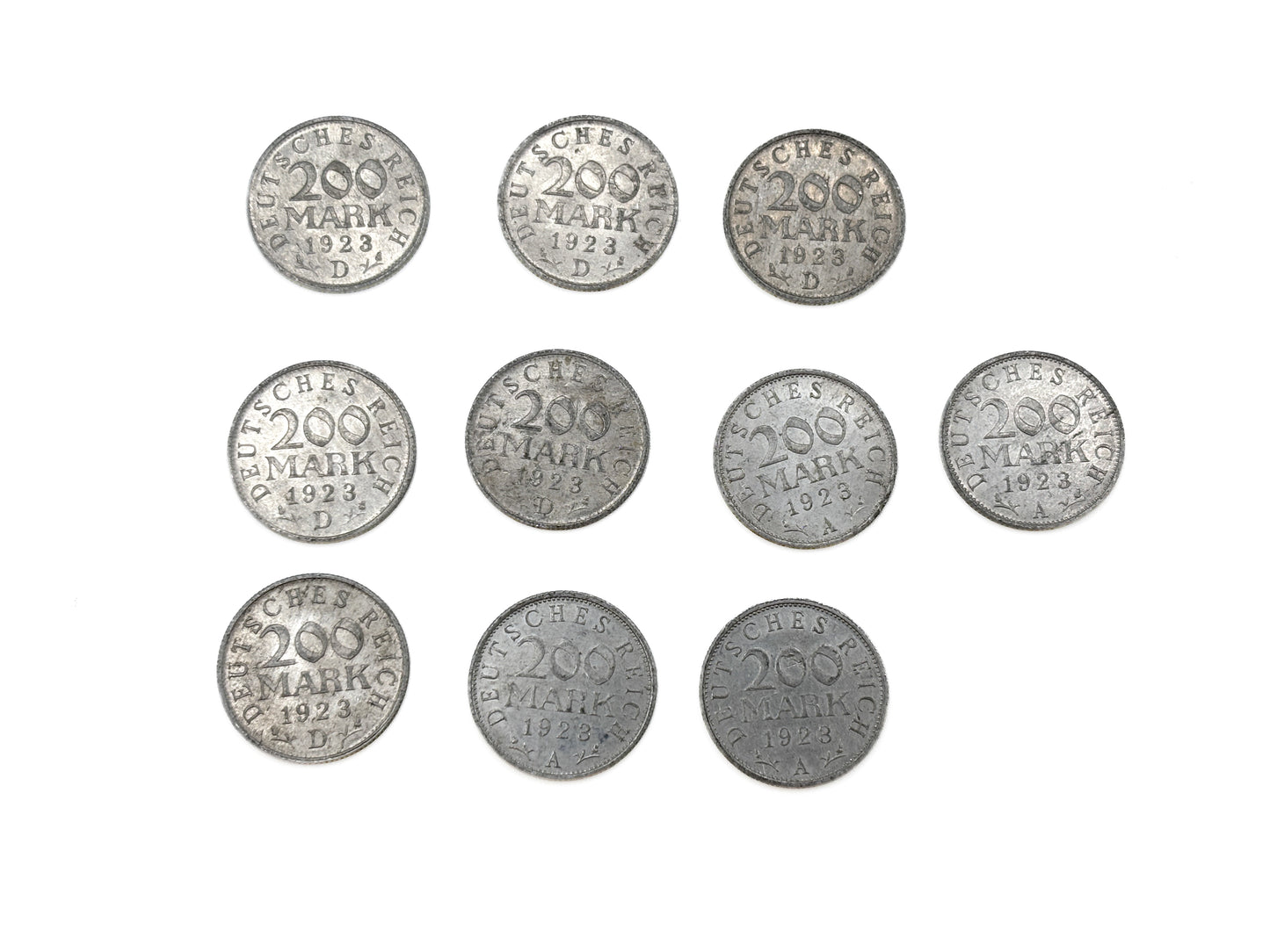 10x 200 Mark Deutsches Reich Münzen 1923 D Adler