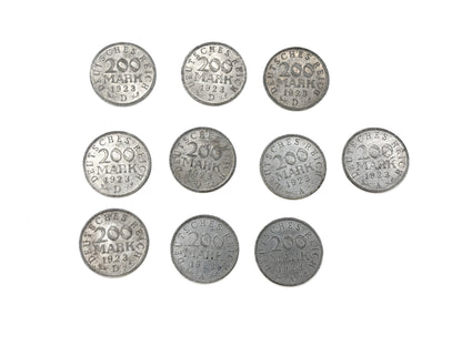 10x 200 Mark Deutsches Reich Münzen 1923 D Adler