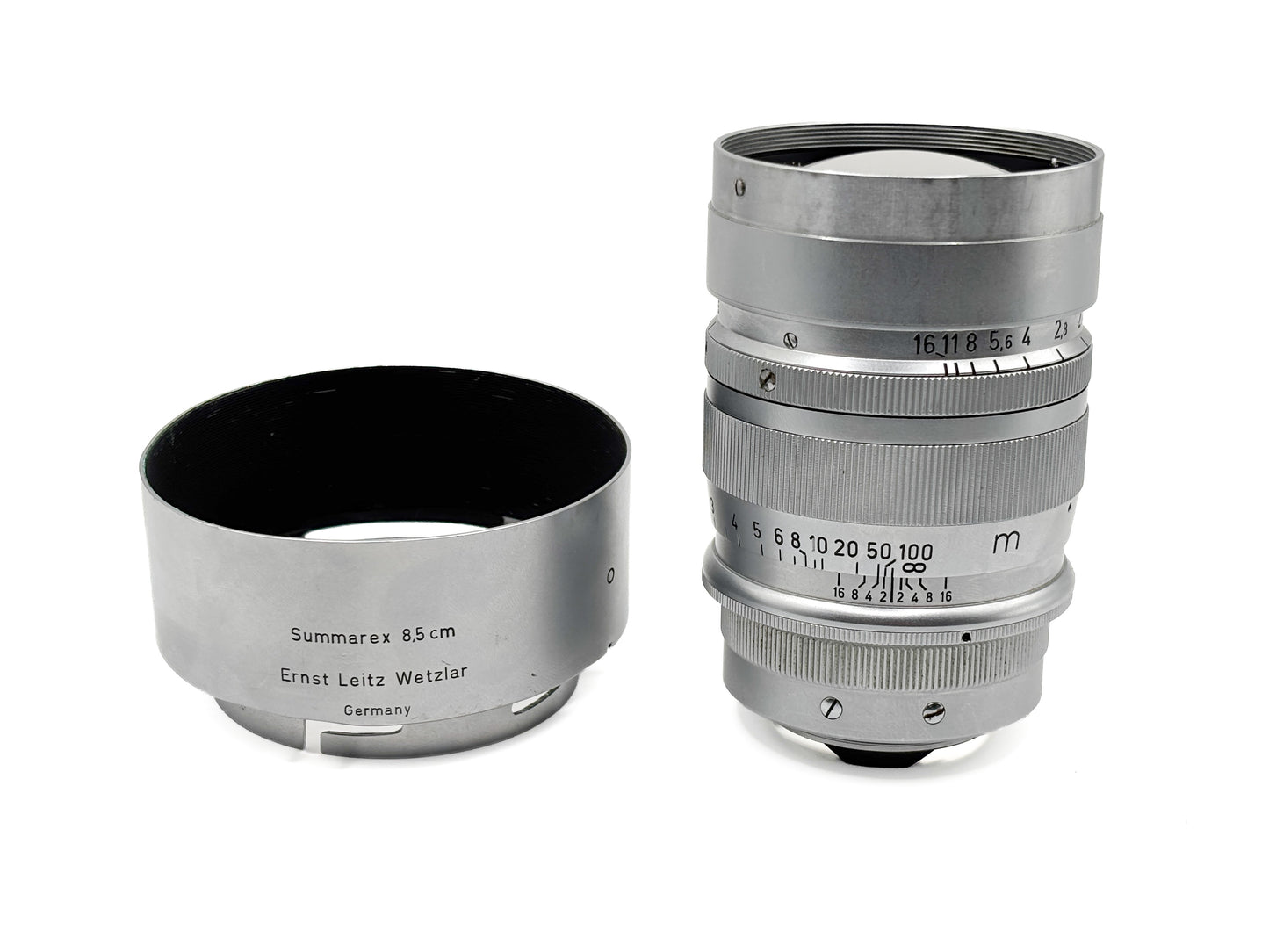 Leica Summarex M39 1,5/8,5cm V1 silber chrom mit Gegenlichtblende