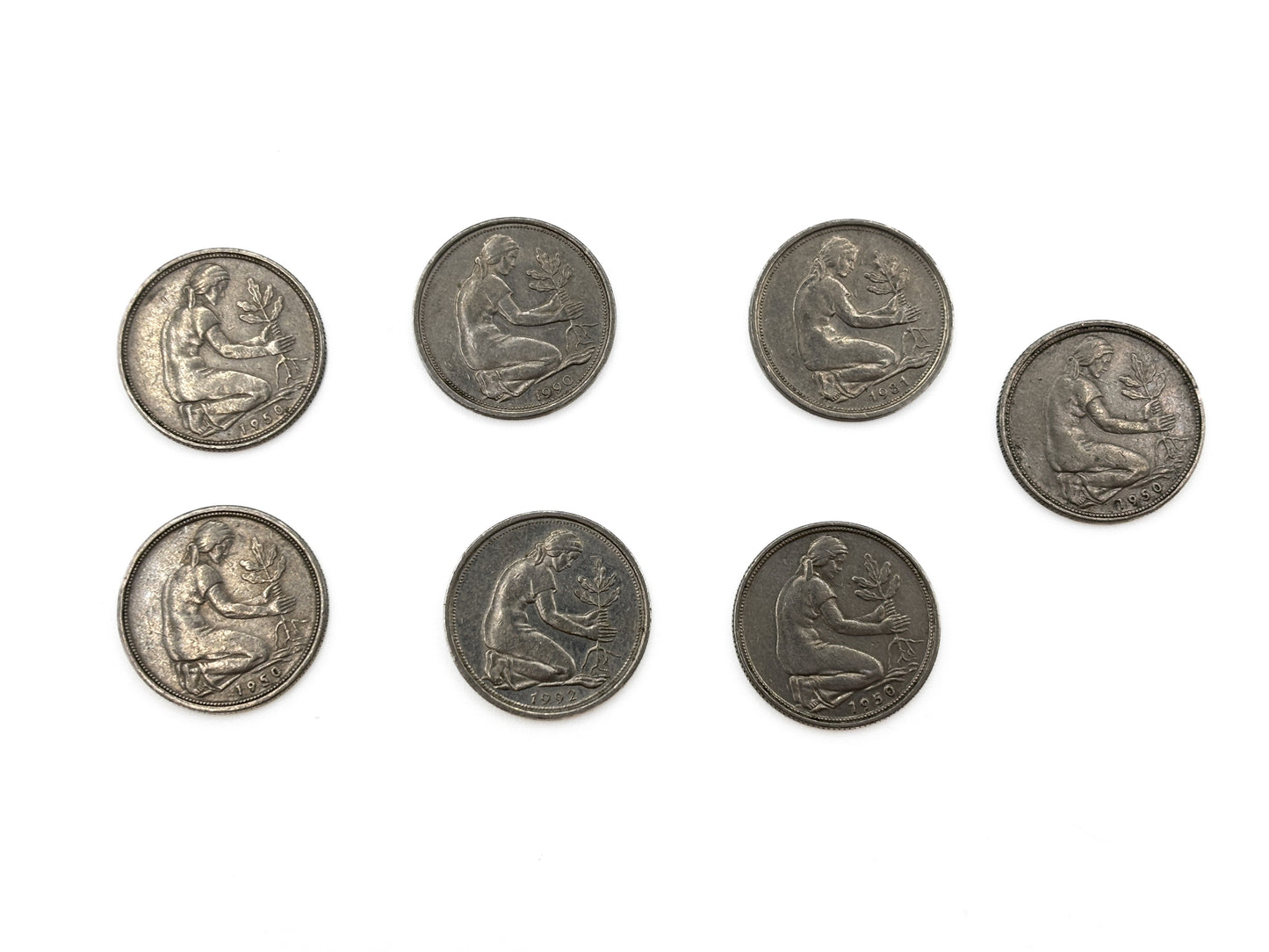 7x 50 Pfennig Bundesrepublik Deutschland 1950 - 1990 Münze
