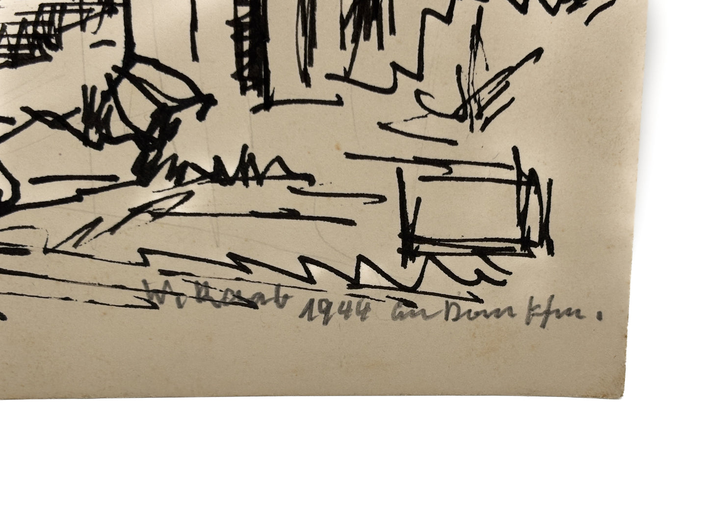 Wilhelm Raab Zeichnung Skizze von 1944 "am Dom FFM" Extrem Selten Original Antik