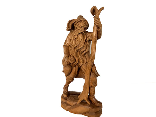 Hand-carved wooden figure "Hiker with stick"