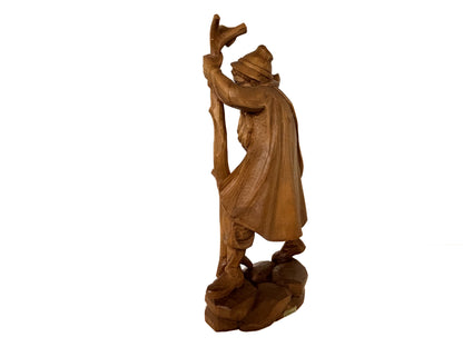 Hand-carved wooden figure "Hiker with stick"