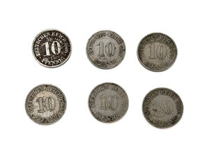 6x 10 Deutsches Reich Pfennig 1900-1901 Münzen