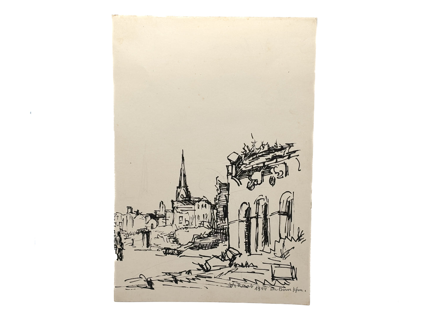 Wilhelm Raab Zeichnung Skizze von 1944 "am Dom FFM" Extrem Selten Original Antik