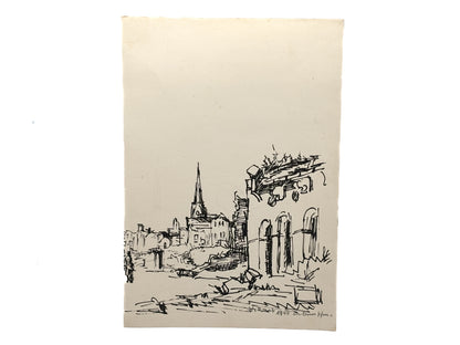 Wilhelm Raab Zeichnung Skizze von 1944 "am Dom FFM" Extrem Selten Original Antik