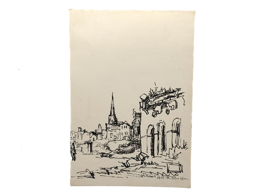 Wilhelm Raab Zeichnung Skizze von 1944 "am Dom FFM" Extrem Selten Original Antik