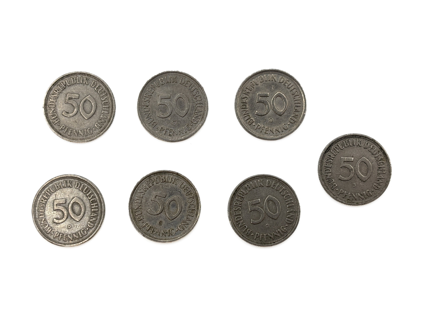 7x 50 Pfennig Bundesrepublik Deutschland 1950 - 1990 Münze