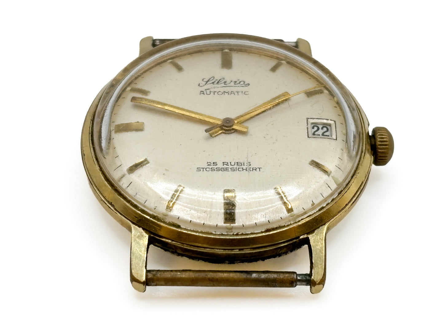 Silvia Automatic 25 Rubis Vintage Herrenuhr Stossgesichert Läuft Nicht Patina