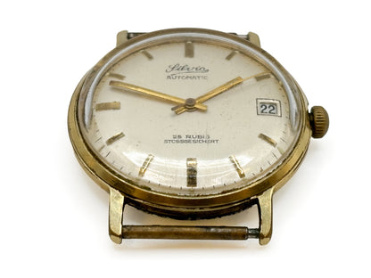 Silvia Automatic 25 Rubis Vintage Herrenuhr Stossgesichert Läuft Nicht Patina