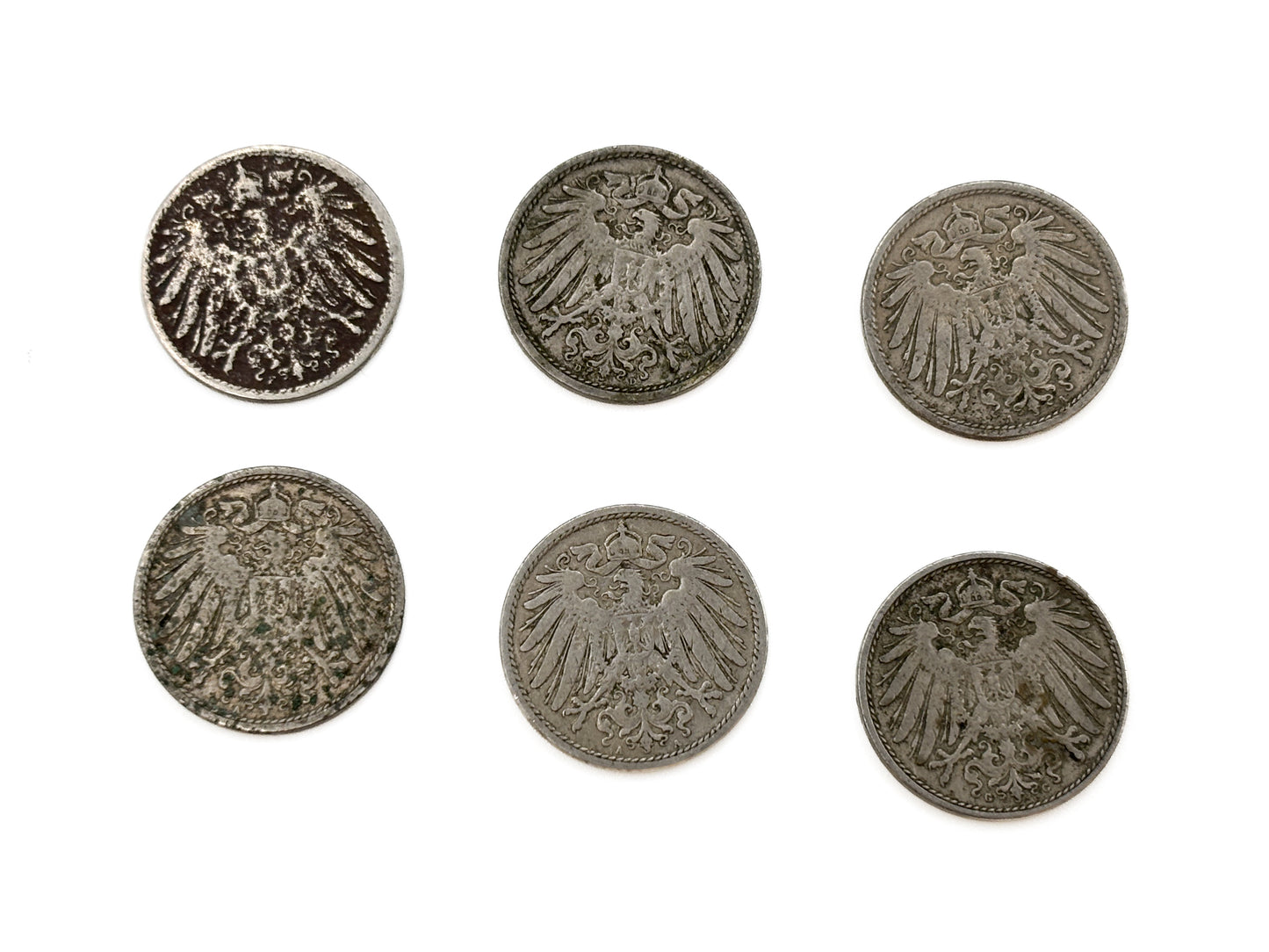 6x 10 Deutsches Reich Pfennig 1900-1901 Münzen