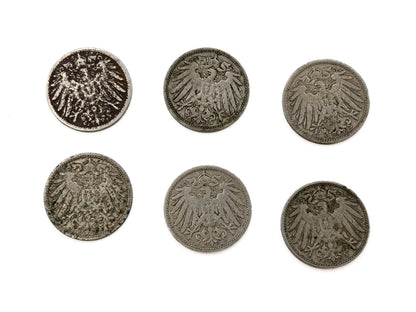 6x 10 Deutsches Reich Pfennig 1900-1901 Münzen