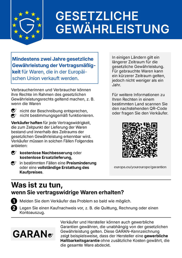 Gesetzliche Gewährleistung - EU Kennzeichnung